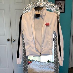 White Eckōred athletic track jacket